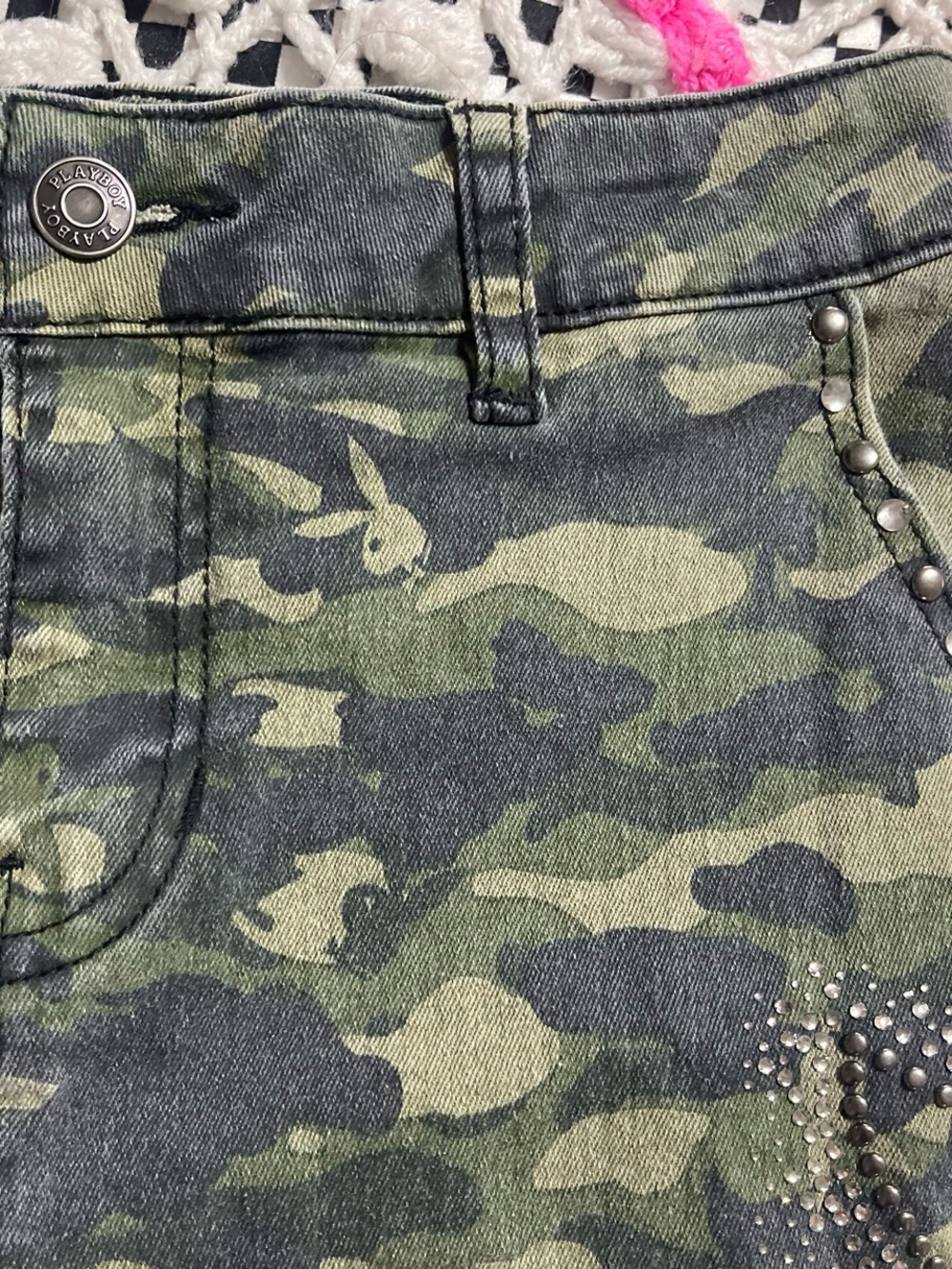 Y2k Women's Camouflage Playboy  Skirt with Studs And Rhinestone Details - Picture 8 of 8